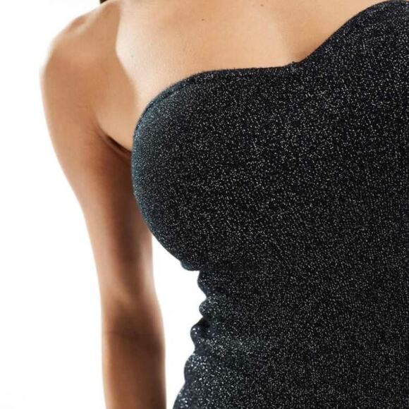 ABERCROMBIE & FITCH | Black Sweetheart Sparkle Strapless Dress | Size Large Tall - Picture 3 of 10